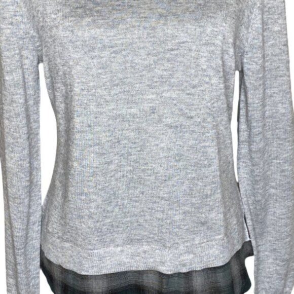 Joe's Jeans Sweater Womens Medium Azure Gray Heathered Layered Tartan Hem - Picture 3 of 16